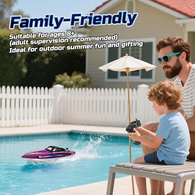 Remote Control Boat for Adults 25+ KMH Fast RC Speed Boat with LED Light for Kids Self-righting Demo WF17 Ideal Pools and Lakes Toys 2 Rechargeable Batteries for 30-40 Mins Purple