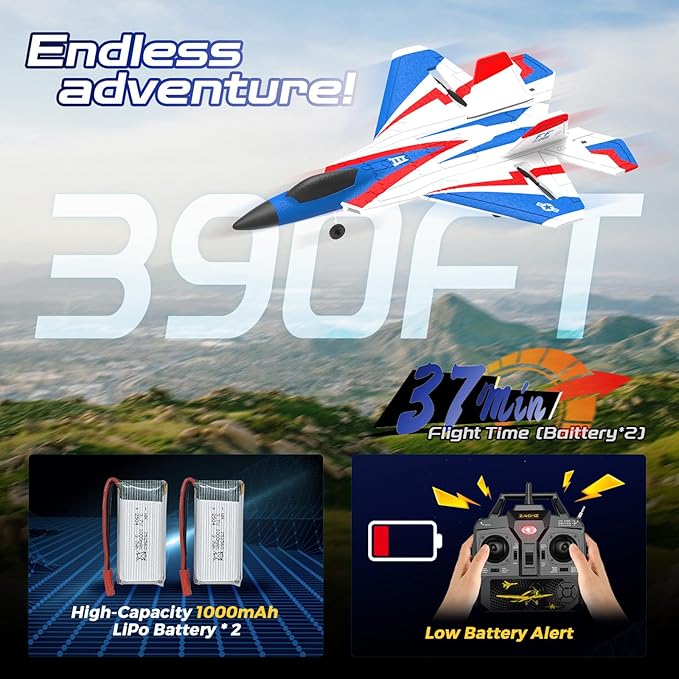 CKYSCHN F22 Remote Control Airplane 4 Channel with Lights | 2.4G Fighter RC Plane with 3 Flight Modes for Beginners - RTF RC Airplane for Adults 37 Minutes Flight Time