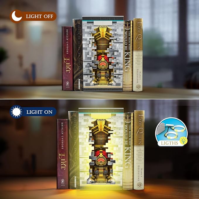 Reobrix Magic Train Booknook Building Set with Lights Creative Bookends Building Kit 66031 Bookshelf Home Decor 2795 PCS Book Nook Model Toy Kit Gift for Teens 14+ and Adults