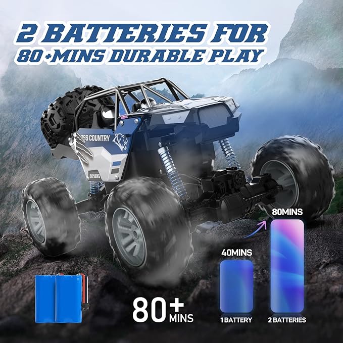 DEERC Large 1:8 Scale Monster Truck for Adults and Boys Upgraded Remote Control Car with Realistic Sound 4WD All Terrain RC Toy with 2 Batteries for 80 Minutes Play