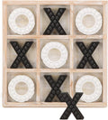 NIKKY HOME Tic Tac Toe Game Coffee Table Decor 10.6 Inch Rustic Wooden Board Black &amp White