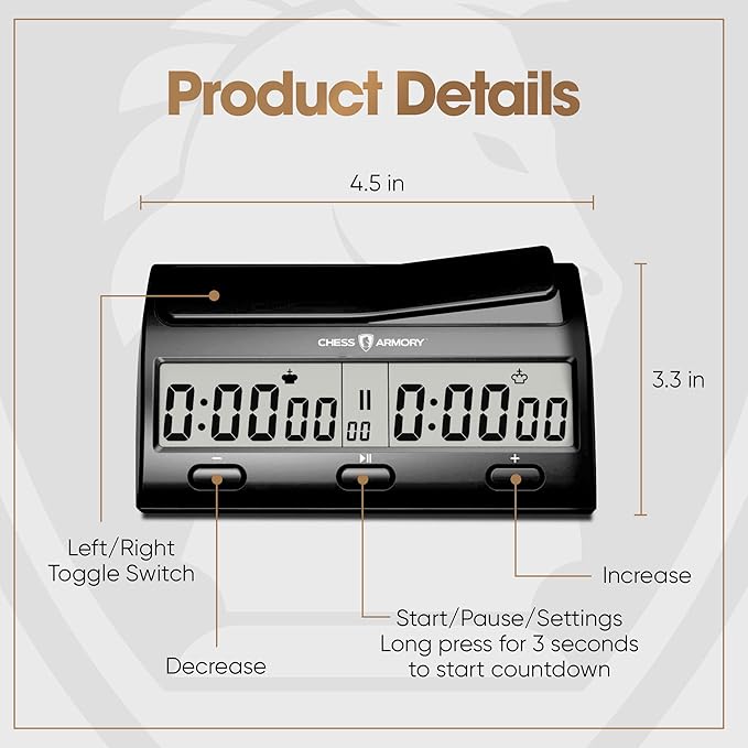 Chess Armory Advanced Digital Chess Clock - Portable Timer with Tournament and Bonus Time Features