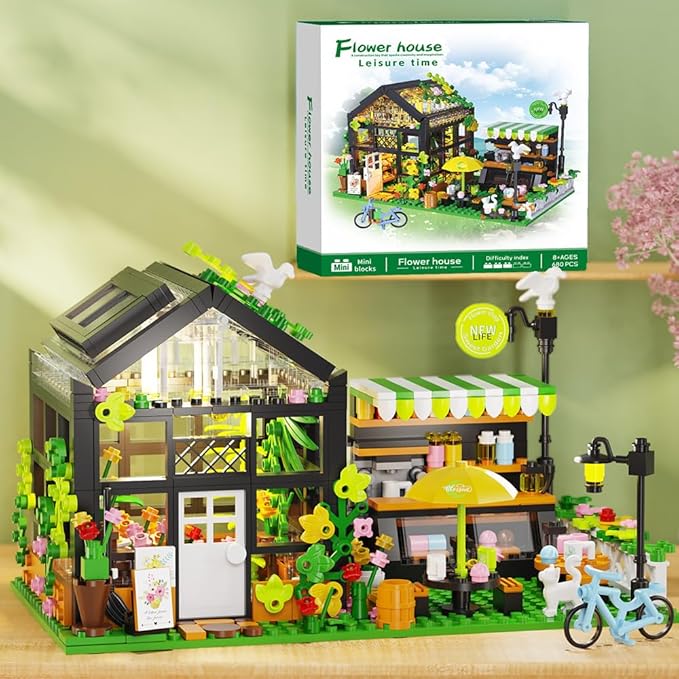 Flower House Building Set with LED City Street House Flower Shop Building Blocks Toy Valentine Gift for Girls 8-12 Year Mini Brick 680pcs