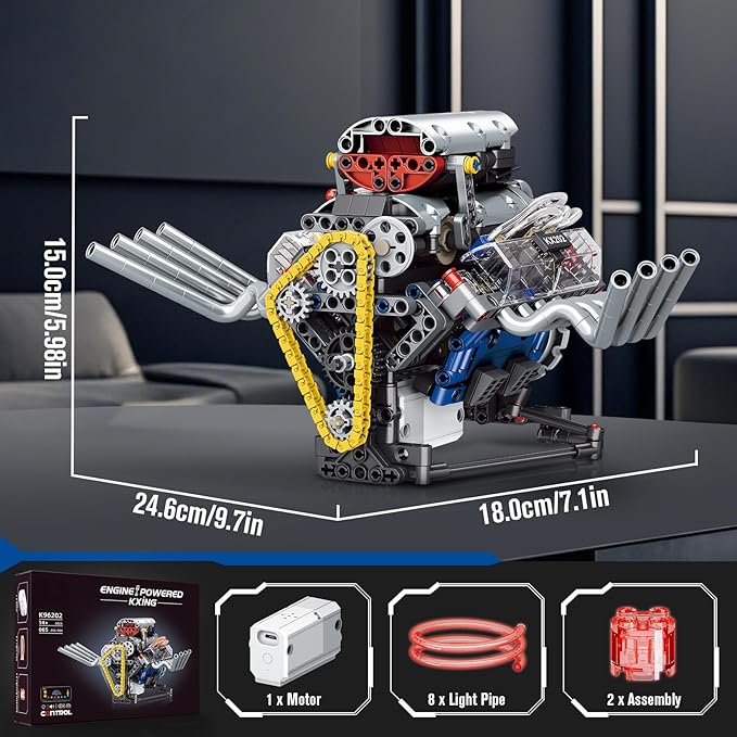 HIGH GODO V8 Engine Kits That Runs DIY Car Engine Model Kit for App Control Build Your Own Visible Engine Model Toy with Motor and Lights STEM Model Engine for Teens Adults 14+ (665 PCS)