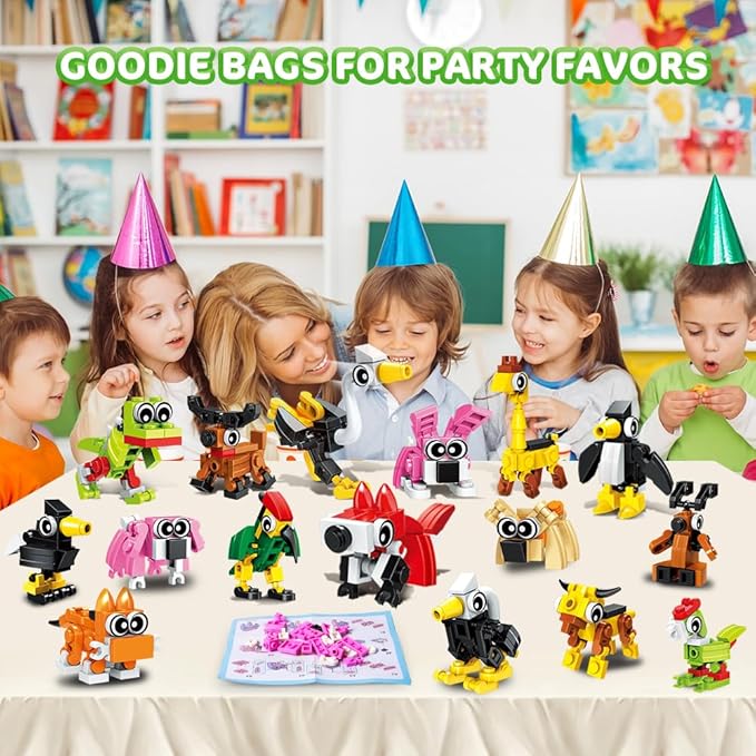 HOGOKIDS 60 Kinds Easter Party Favors for Kids 20 Pack 3-in-1 Animals Building Block Sets for Easter Basket Fillers Goodie Bags Stocking Stuffer Classroom Prizes Birthday Gifts for Boys Girls 6-12+