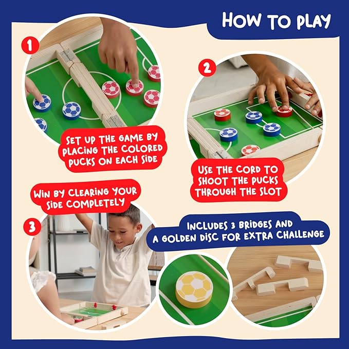 Nene Toys Sling Goal Wooden Sling Puck Game for Kids &amp Adults – Fast-Paced Family Board Game for Kids 4+ Years – Portable Travel Yard Game – Indoor Outdoor Fun – Gift for Boys &amp Girls