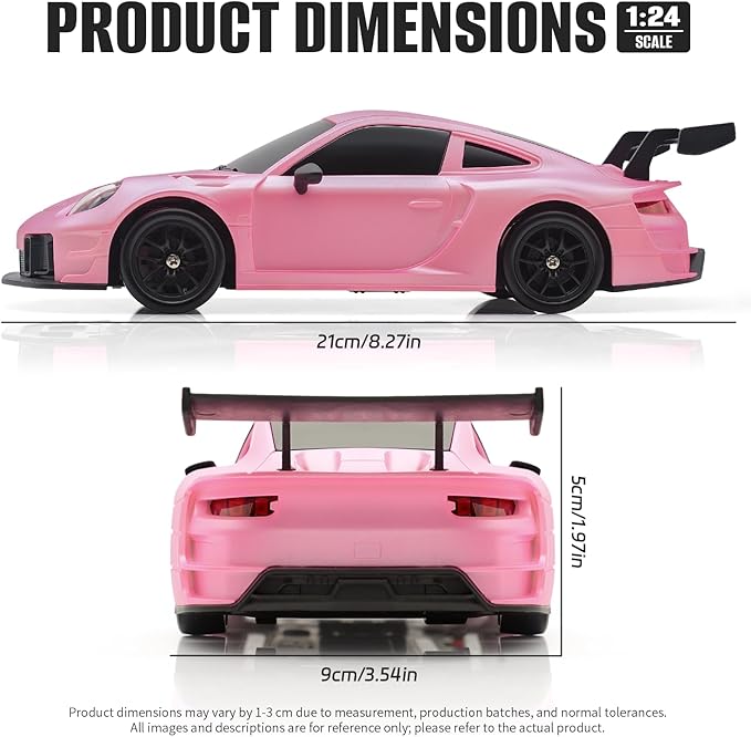 RC Drift Car 1:24 4WD Remote Control Cars Vehicle with LED Light2.4GHz 20KM/H High Speed RC Cars with Two Batteries &amp Drifting Tires Racing Sport Toy for Adults Boys Girls Kids Pink