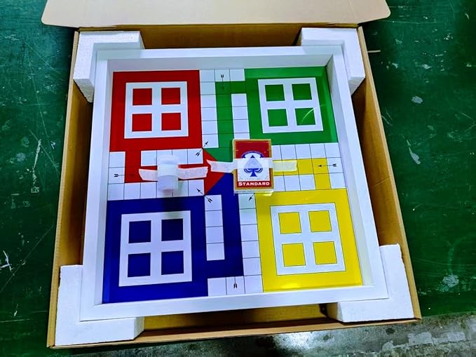Real Glass Top Ludo Board Game 17 inches by 17 inches Ludo Board Game with 16 Tokens and 2 Dice