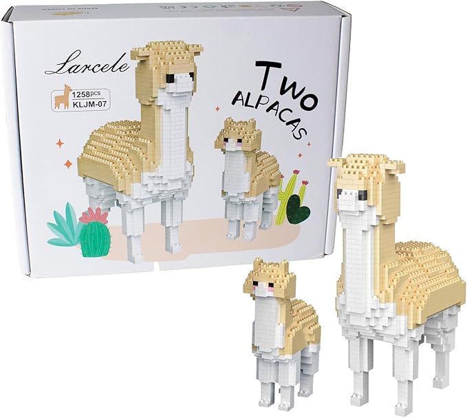 Larcele Animal Series Micro Building Blocks Animal Set DIY Mini 3D Building Toy Bricks1258 Pieces KLJM-07 (Two Alpacas)