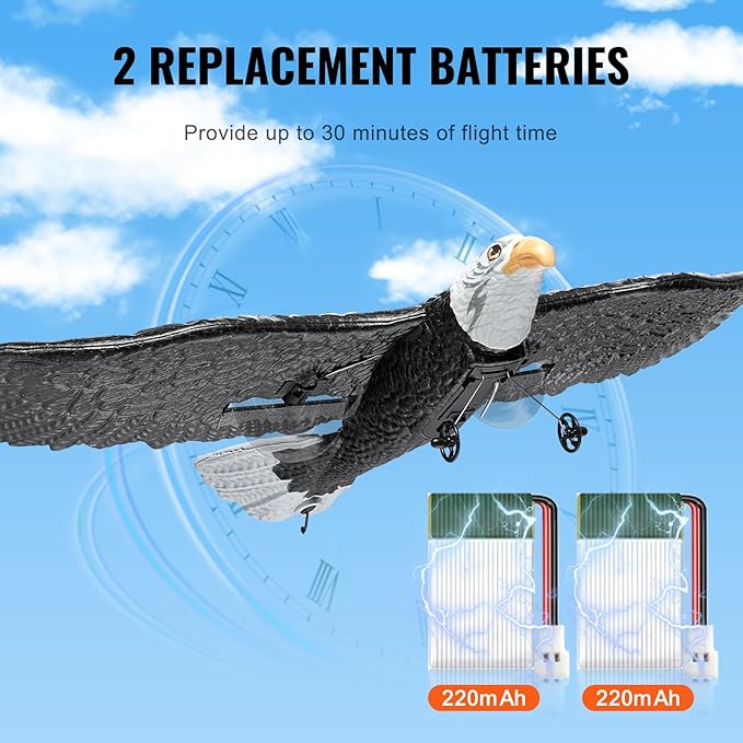 VEVOR RC Plane 2.4GHZ 2 Channel RC Airplane with 6-Axis Gyro Stabilizer&amp2 Batteries Ready to Fly Eagle Aircraft Plane Toy RC Glider for Adults Beginners Kids Birthday/Xmas Gift