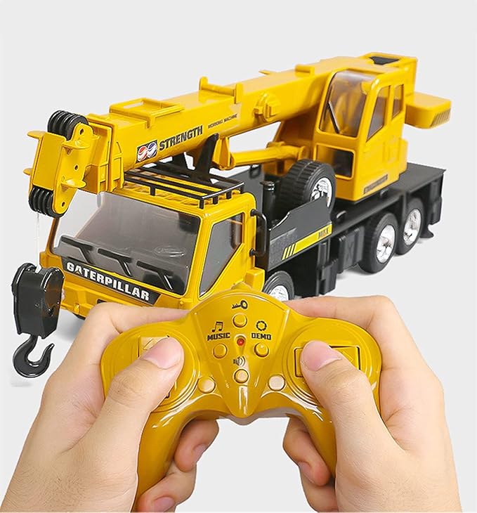 RC Crane Construction Tractor Remote Control Large Crane Truck wiht Light and Sound Rechargeable Electronics Hobby Toys for Kids Boys Child (Yellow)