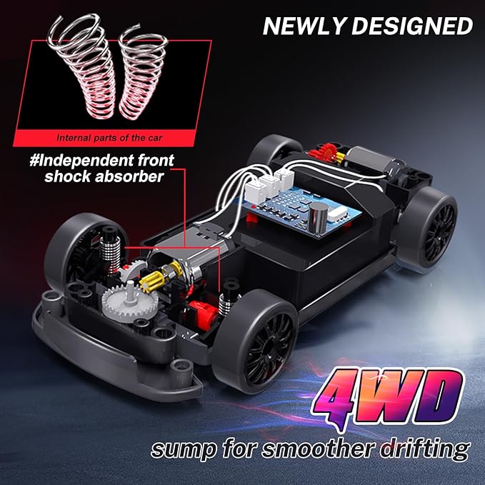 ACAMMZAR RC Drift Car 1:24 Remote Control Car for Kids 20KM/H 4WD High Speed RC Cars with Lights Extra Racing Tires Vehicle for Adults Boys Girls Black