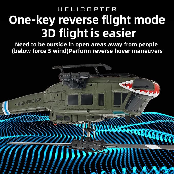 315MM UH-1 Remote Control Helicopter Aircraft for Adults Expert 6CH C032 Maintain Altitude Brushless Motor Optical Flow Positioning/Fly Upside Down 3D Rolling Hobby RC Heli (RTF 2Battery)