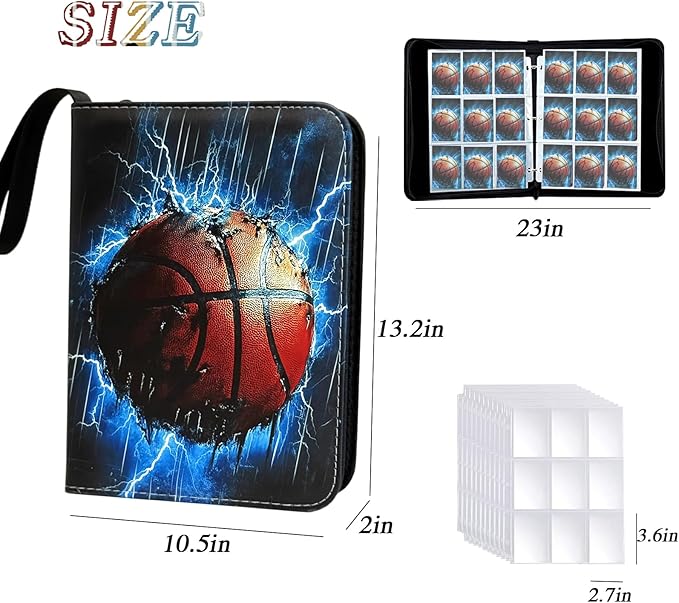 900 Pocket Zippered Basketball Card Binder 9-Pocket Trading Card Album with 50 Removable Sleeves PU Leather Waterproof Sports Card Holder for NBA Basketball Cards Storage Display Case Gift
