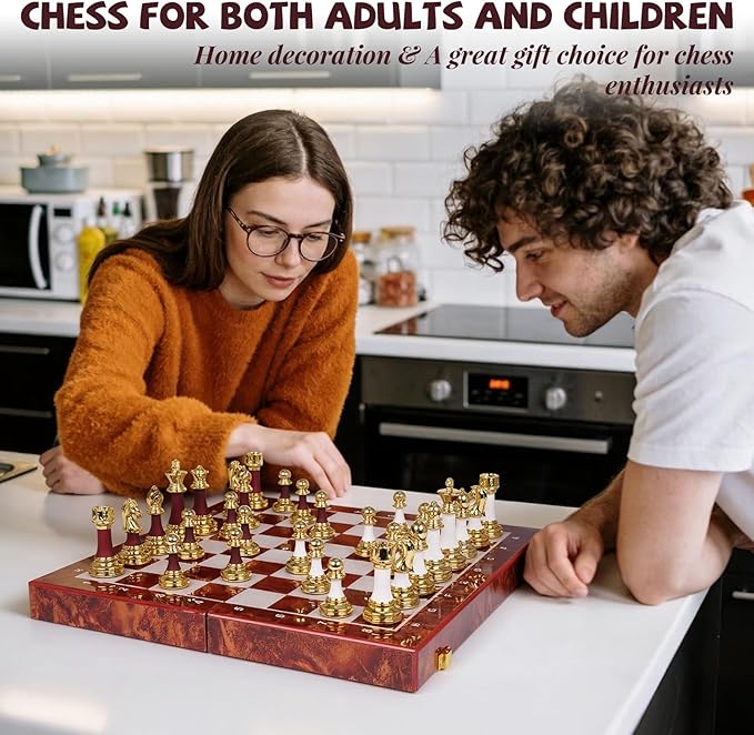 15 Inch Chess Set with Weighted Acrylic Chess Pieces – Tournament Size 3.5” King – Elegant Folding Chess Board for Adults and Kids Professional Family Chess Board Game Set for Home Office &amp Gift