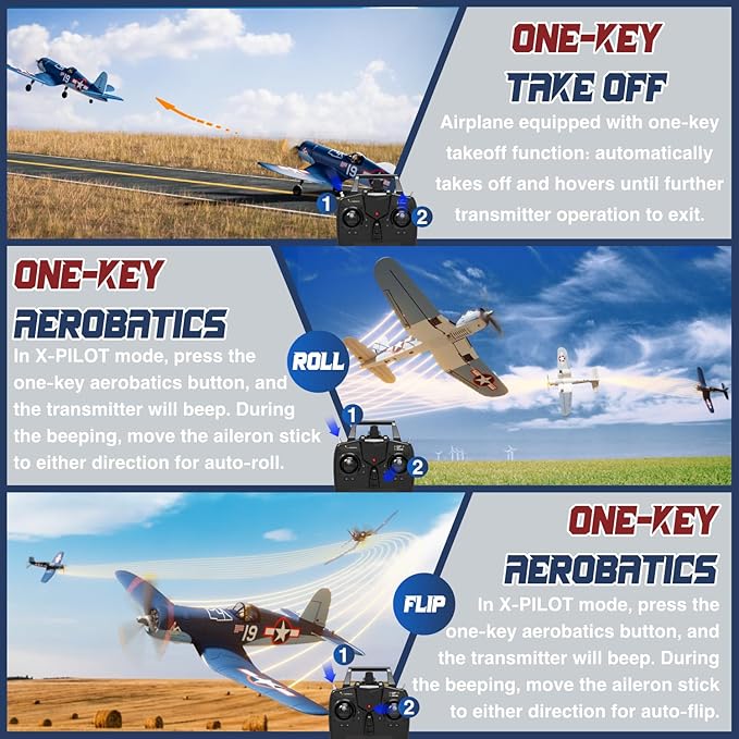 LEAMBE Brushless 4 Channel RC Plane F4U Corsair 500mm Remote Control Airplane Fighter RTF with 6-Axis Gyro 3 Modes &amp Aerobatics for Beginners &amp Adults