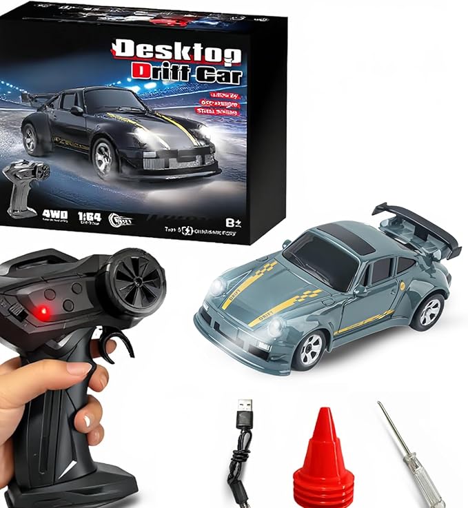 Mini RC Drift Car 1/64 RC Remote Control Car High Speed 2.4GHz Full Proportional RTR Micro Sports Racing Drift 4WD HobbyFast Race Vehicle with Lights Model Toys Gift for Kids Boys Adults