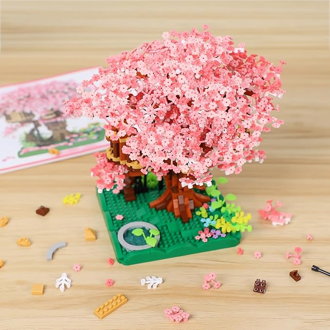 Cherry Blossom Bonsai Tree Mini Micro Building Set Japanese Sakura Tree House Model Sets for Adults Flowers House Mini Bricks Building Kit Creative Gift Toys for Teens 14 (2028PCS)