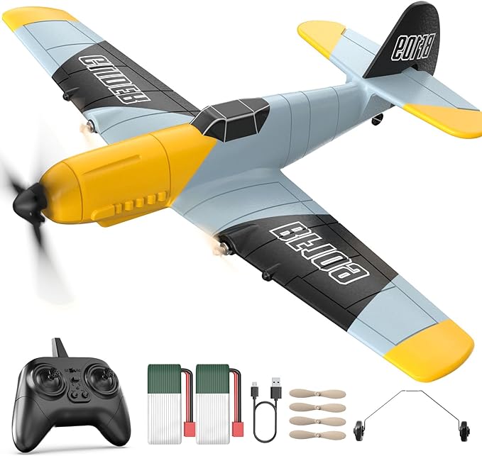 DEERC RC Plane 3 Channel BF-109 Remote Control Airplane Fighter Toys2.4GHz 6-axis Gyro Stabilizer RTF Glider Aircraft Plane with 2 BatteriesEasy to Fly for Adults Kids Beginners Boys