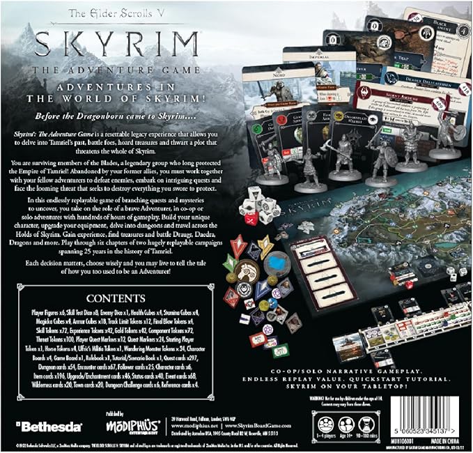 The Elder Scrolls V: Skyrim The Adventure Game - Epic Cooperative &amp Solo Board Game Open-World Questing Character Progression &amp Narrative Strategy Ages 14+ 1-4 Players 60-120 Min Playtime