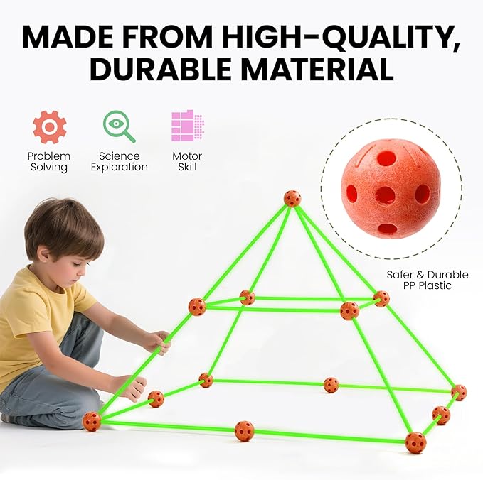 Tiny Land Glow Fort Building Kit for Kids Creative Fort Indoor &amp Outdoor Construction Toys with 86 Rods and 44 Balls for 5-12 Year Old Boys &amp Girls STEM Building Toy Gifts with Storage Bag
