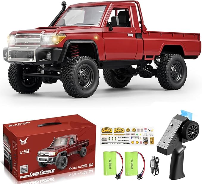 RC Crawler 1:12 Scale MN82 RC Crawler 4WD LC79 Land Cruiser Rock Crawlers with Lights Speed Adjustment Servo Tires 2.4Ghz RTR RC Rock Truck for Teens Adults(Red)