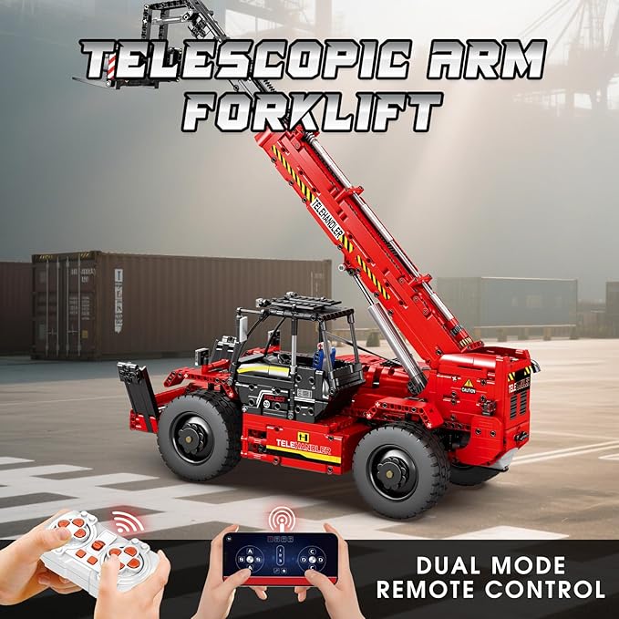 Reobrix Telescopic Arm Forklift Building Blocks Set with Motor RC Crane Mechanical Model Remote Control Tractor Technic Truck Toy for Adults MOC Buildinng Toys Ideas for Boys 14+