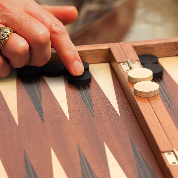 Yellow Mountain Imports Wooden Inlaid Backgammon Set Dorne - with Wooden Playing Pieces and Accessories 13-inch Board