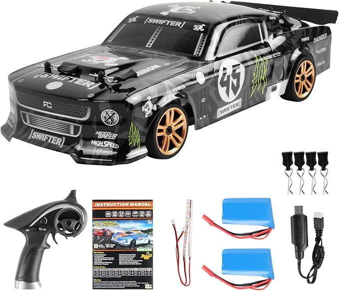 GoolRC RC Drift Car 1:18 Scale 2.4GHz 4WD 30KM/H High Speed Remote Control Racing Car with LED Light Strip and 2 Batteries for Adults