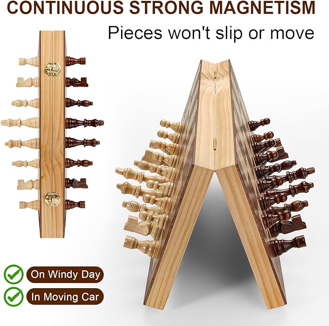 17 Inch Large Chess Set for Adults &amp Kids Foldable Wooden Chess Board for Kids Portable Magnetic Chessboard Game for Adults