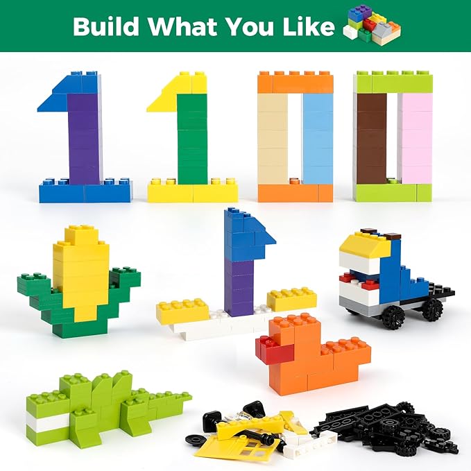 1100 Pieces Building Blocks Compatible with All Major Brands Classic Bulk Blocks Includes Wheels Door Window Street Lights