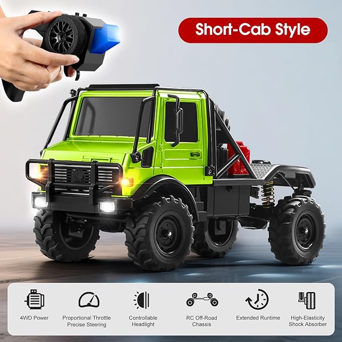 RC Truck 1:18 Scale RC Semi-Truck MN 333 Unimog Off-Road Rock Crawler 4WD Remove Control Trucks RTR Transport Car Alloy Model for Modification Enthusiasts Gifts (Green)