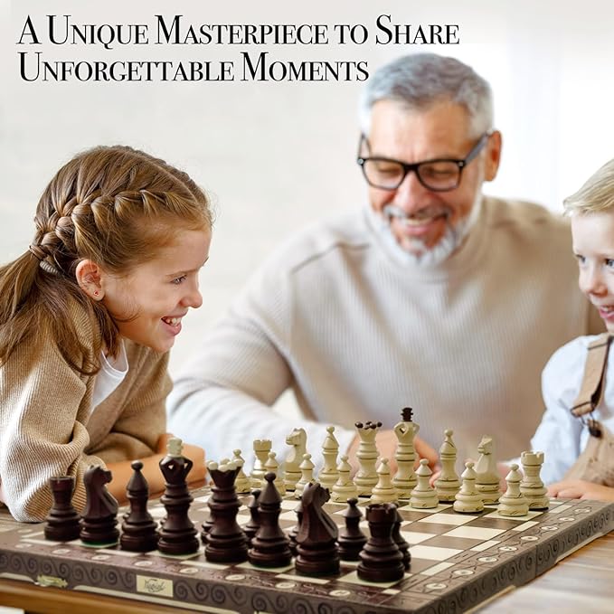Wegiel Imperator 21-Inch Luxury Wooden Chess Set for Adults and Kids - Handcrafted from Premium Beech and Birch Wood - Unique Folding Design with Chess Piece Storage BrownImperator - Brown