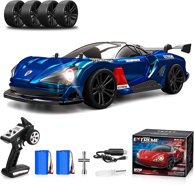 1/16 Fast RC Cars for Adults RC Drift Car 38KM/H High-Speed 4WD Full Proportional Control 6 LED Light Modes 2 Rechargeable Batteries RTR Drifting for Adults Gift for Boys Kids and Girls