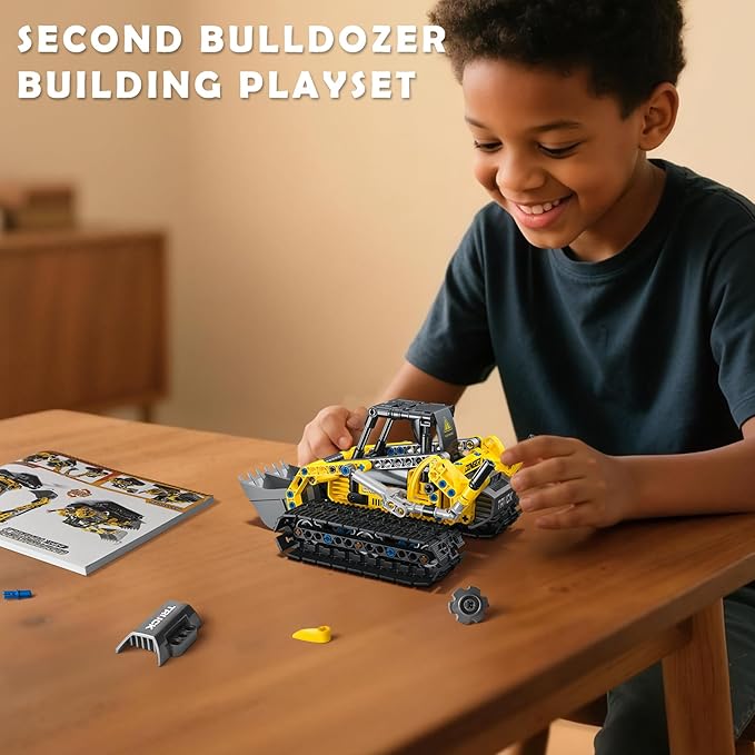 2-in-1 Excavator &amp Bulldozer Building Kit - 399 Pieces STEM Educational Construction Toys for Kids Creative Birthday Gift Idea