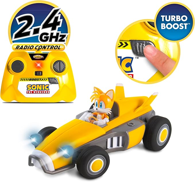 Sonic Racing RC: Tails The Fox - NKOK (603) 2.4GHz Remote Controlled Car with Turbo Boost Officially Licensed Sega Sonic The Hedgehog Battery Powered Ages 6+