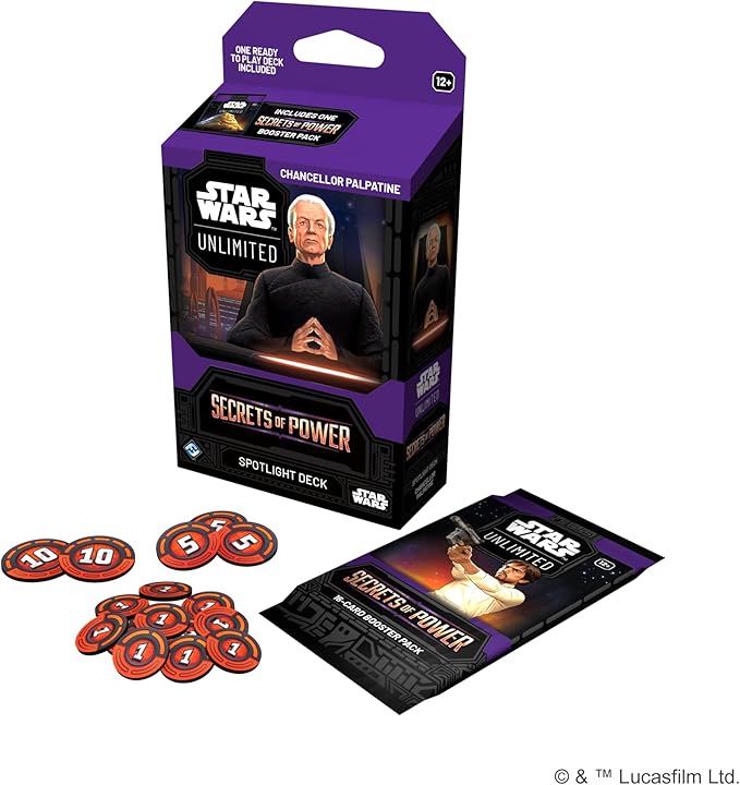 Asmodee Star Wars: Unlimited TCG Secrets of Power Chancellor Palpatine Spotlight Deck - Pre-Built 50-Card Ready-to-Play Deck with Booster Pack Ages 12+ 2+ Players 20 Minute Playtime