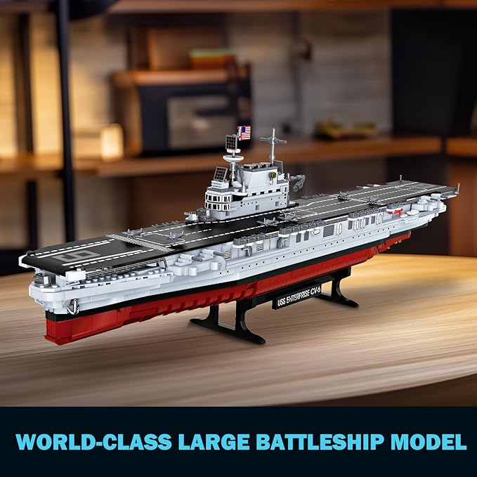 Military Battleship Building Set for Adults Boys 14+ World Class USS CV-6 Enterprise Battleship Collectible Display Model Large Warship Building Set Birthday Gifts (1883 Pieces)