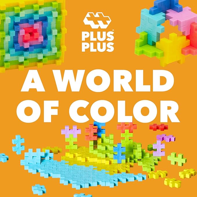 PLUS PLUS 240 Piece Interlocking Building Blocks for Kids Open Ended Connecting Toys STEM Bin Mini Manipulatives - Tropical Mix Play Tube &amp Baseplate