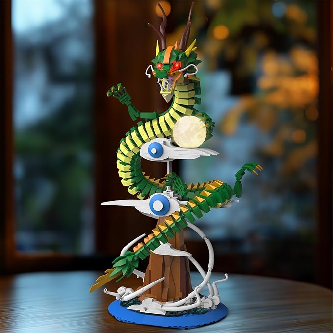NUTCRACKER Dragon Building Blocks Set for Adult Lighting Dragon Building Display Model with Light Ball Cool Animal Dragon Toy Building Set Easter Birthday Gifts for Boys Girls 14+ (1364 Pieces)