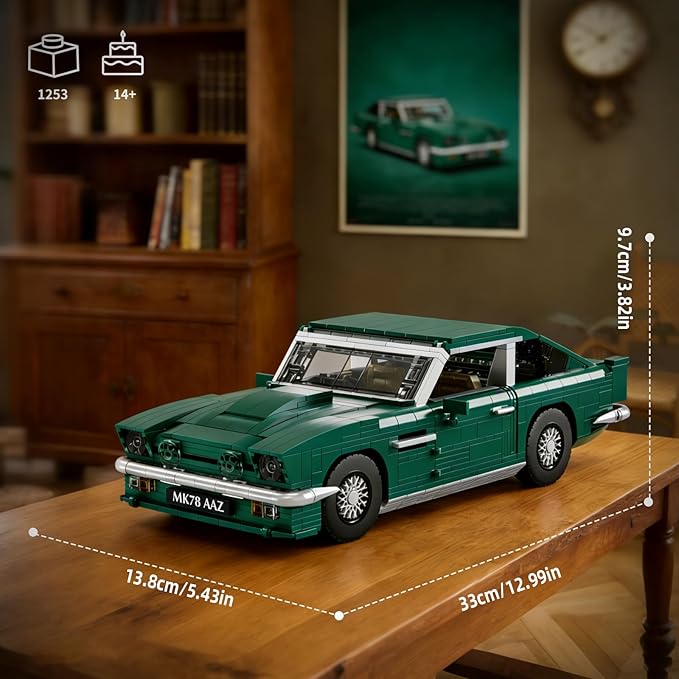 Classic Muscle Sports Racing Car Building Set Expert Icon Model Kit 1253PCS Collectible Display Car Detailed Interior Opening Doors/Trunk/Hood Gift for Adults &amp 14+