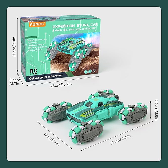 Cool 8WD RC Stunt Car for Kids Ages 6 7 8-12 13 14 Year Old - Remote &amp Gesture Hand-Controlled Toy with Lights &amp Music Rotating Drift Car for Boys 2.4Ghz