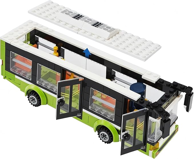 General Jim's City Bus Building Blocks Set - 415-Piece Urban Playset with Functional Doors Removable Top and Bus Stop - Compatible with Major Brick Building Brands