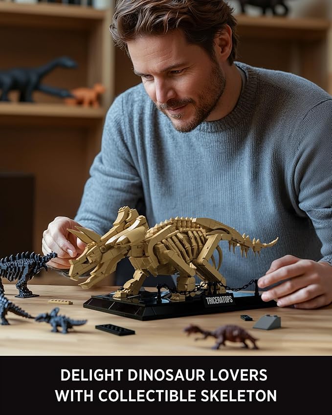 Nifeliz Triceratops Fossil Model Set Dinosaur Skeleton Building Set for Adults and Collectors Ideal Gift for Fossil Lovers (798 PCS NF10351)