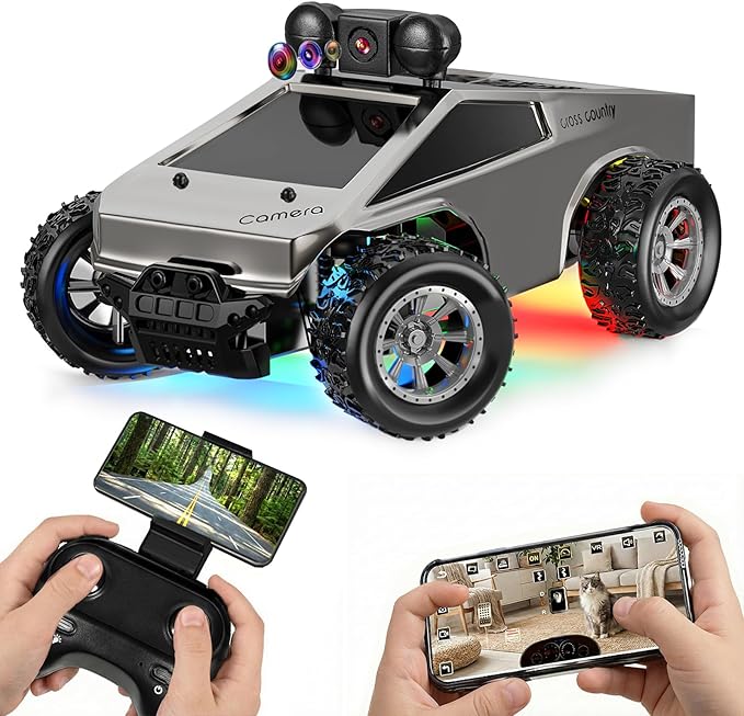 RC Cars with Camera Remote Control Truck with 720P HD FPV Camera All-Terrain Remote Control Car with Led Light Rechargeable Battery 1:28 RC Car Vehicle Toy Gifts for Kids Boys Girls