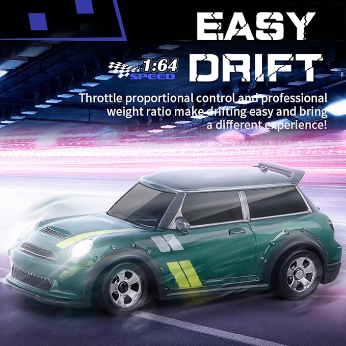 1:64 Scale Mini RC Drift Car 2.4GHz 4WD Desktop RC Drift Car Handheld Racing Mini Vehicle with LED Lights Speed Switching Racing Sport Toy for Adults Teens (Green)