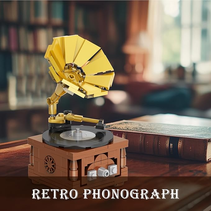 3 in 1 Vintage Model Building Set for Adults Teens 14+ Retro Phonograph Projector Camera Collectible and Display Model Home Office Decor Creative Birthday Gifts (705 Pieces)