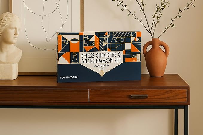 17 Inch Chess Checkers Backgammon Set for adults Wooden chess set combo portable folding two sided board multi game design maple walnut inlay with large weighted pieces acrylic checkers