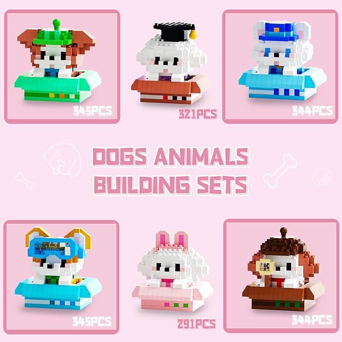 HIGH GODO 6 Pack Animals Dog Party Favors Building Set 1990PCS Cute Animals for Goodie Bag Stuffers Party Favors Birthday Easter Gifts for Adult Teens 14+ (Not Compatible with Major Brand)
