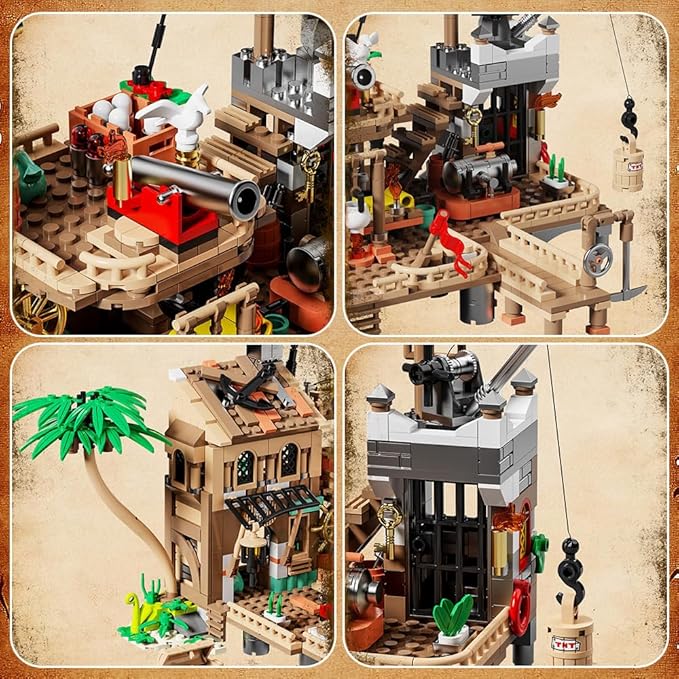 RiceBlock Pirate Town House Building Sets Pirate Wharf Supply Center Building Blocks Toys for Kids 943 Pieces
